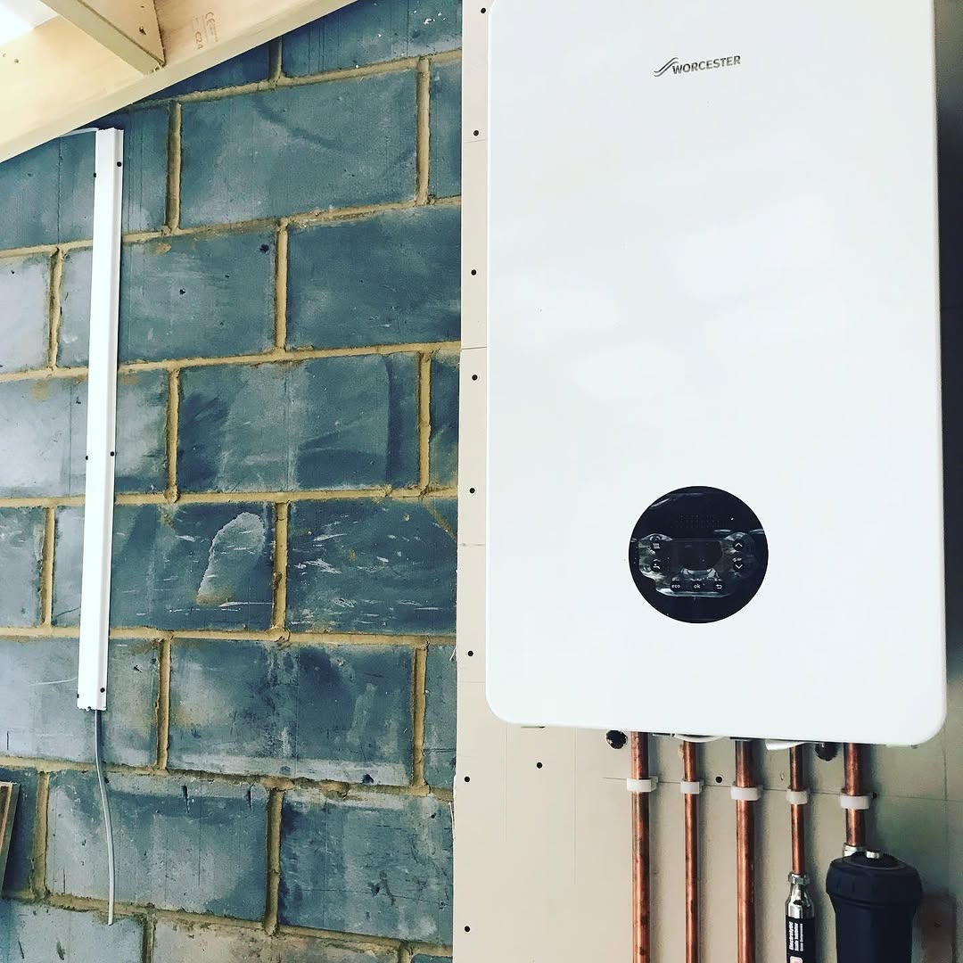 Worcester boiler fitted to a block-wall plant room